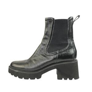 Dolce Vita Hawk H2O Black Crinkle Patent Leather Slip On Platform Boots Size 8.5